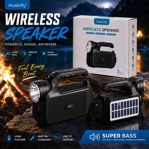 Bluetooth Speaker with Flashlight & Solar Charging |